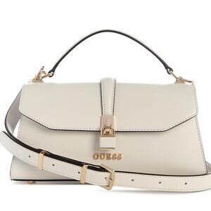 GUESS Women's Queensland Top Handle Flap Crossbody Bag-off white/Cream (NEW)